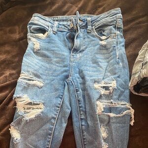 American Eagle Outfitters Light Blue Ripped Skinny Jeans